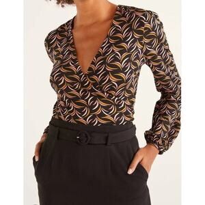 Boden Surplice Wrap Blouse Floral Swirl Print US 4